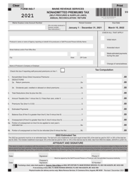 Form INS-7 Nonadmitted Premiums Tax (Self-procured &amp; Surplus Lines) Annual Reconciliation/Return - Maine