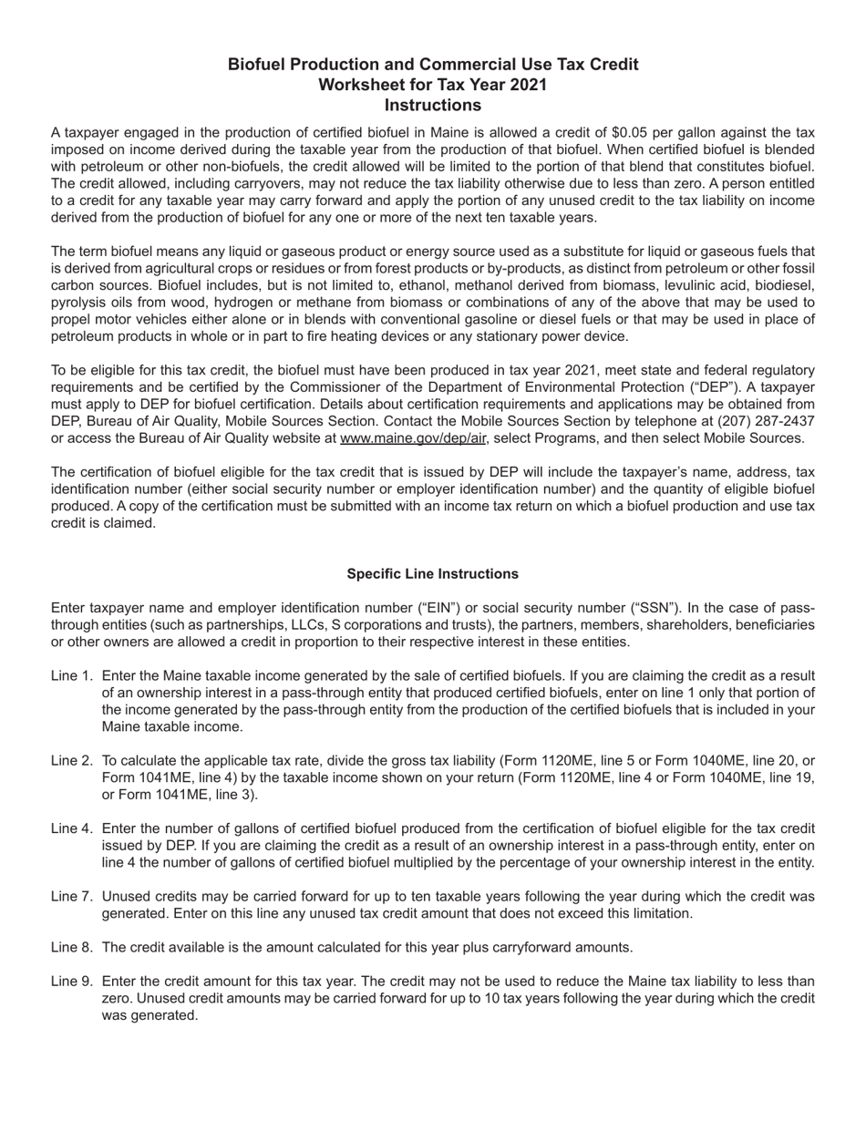 Biofuel Commercial Production and Commercial Use Tax Credit Worksheet - Maine, Page 2