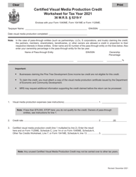 Certified Visual Media Production Credit Worksheet - Maine