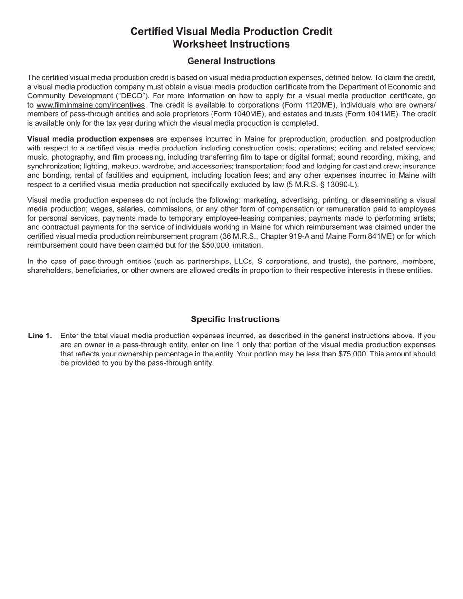 Certified Visual Media Production Credit Worksheet - Maine, Page 2