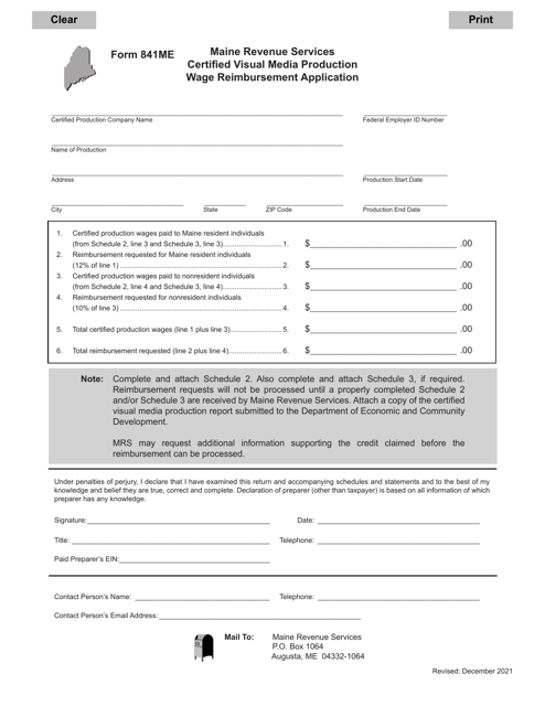 Form 841ME  Printable Pdf