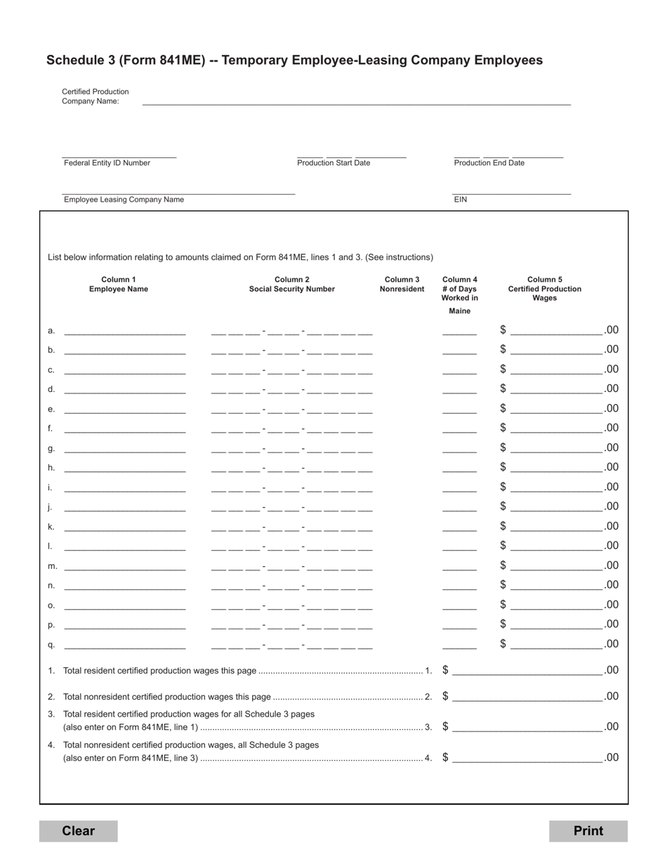 Form 841ME Certified Visual Media Production Wage Reimbursement Application - Maine, Page 3