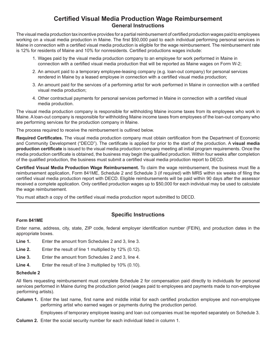 Form 841ME Certified Visual Media Production Wage Reimbursement Application - Maine, Page 4