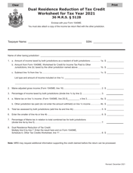 Dual Residence Reduction of Tax Credit Worksheet - Maine