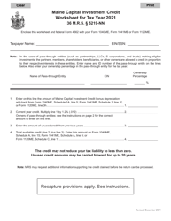 Maine Capital Investment Credit Worksheet - Maine