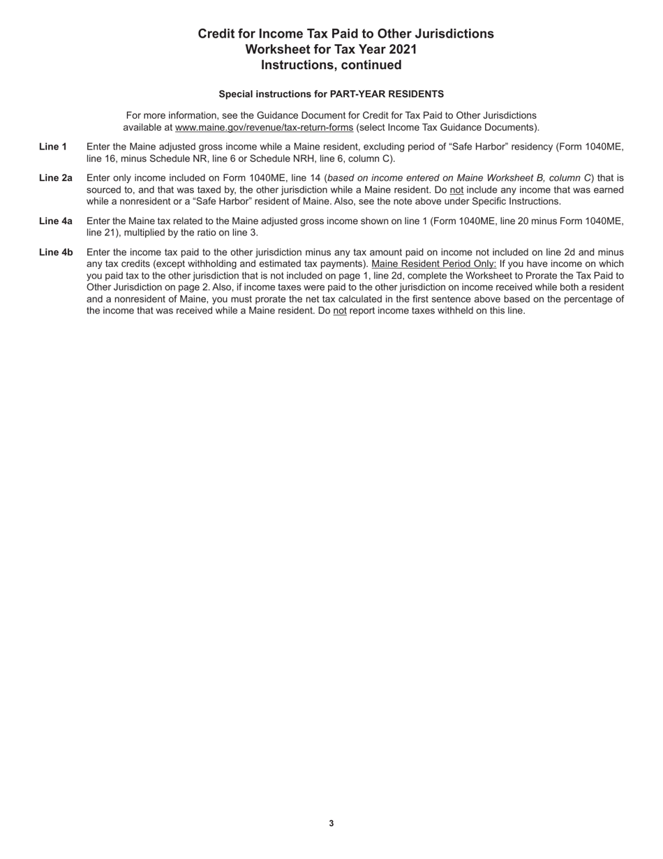 Credit for Income Tax Paid to Other Jurisdiction Worksheet - Maine, Page 3