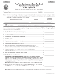 Document preview: Pine Tree Development Zone Tax Credit Worksheet - Maine