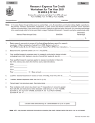 Research Expense Tax Credit Worksheet - Maine