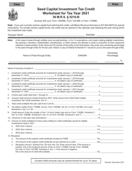 Seed Capital Investment Tax Credit Worksheet - Maine