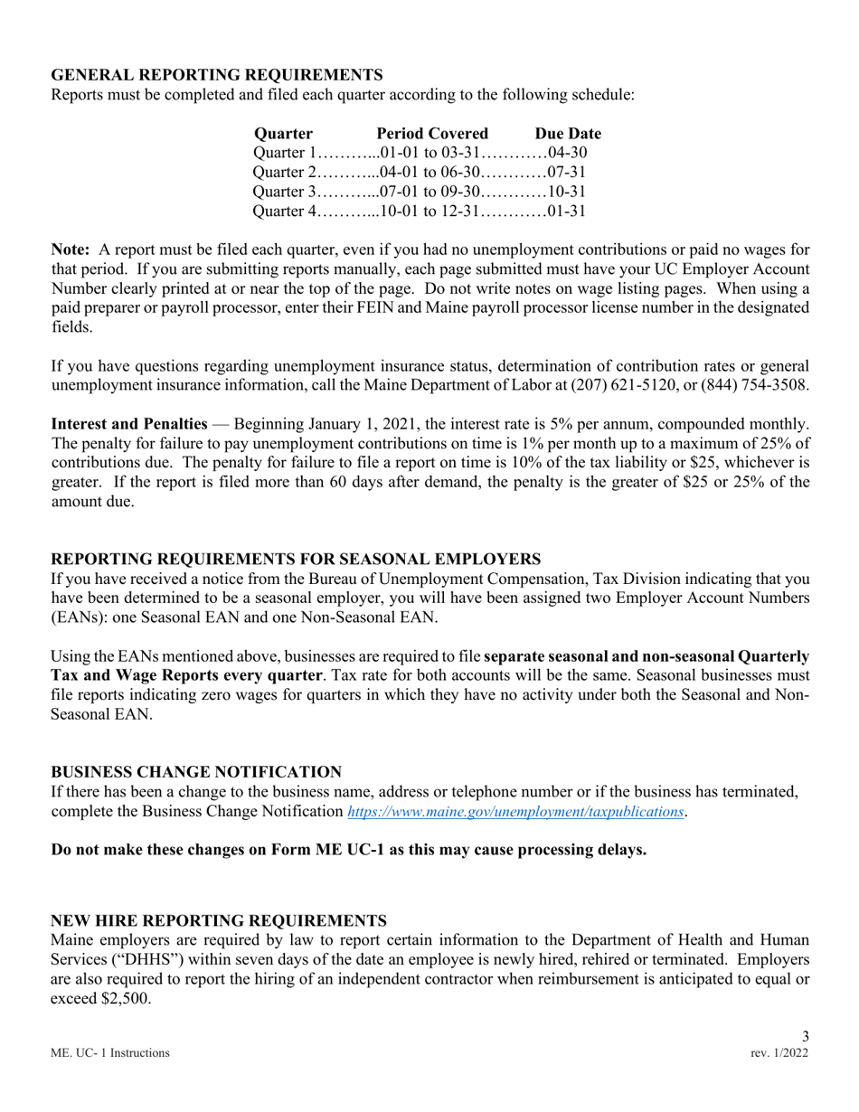 Instructions for Form ME UC-1 Unemployment Contributions Report - Maine, Page 3