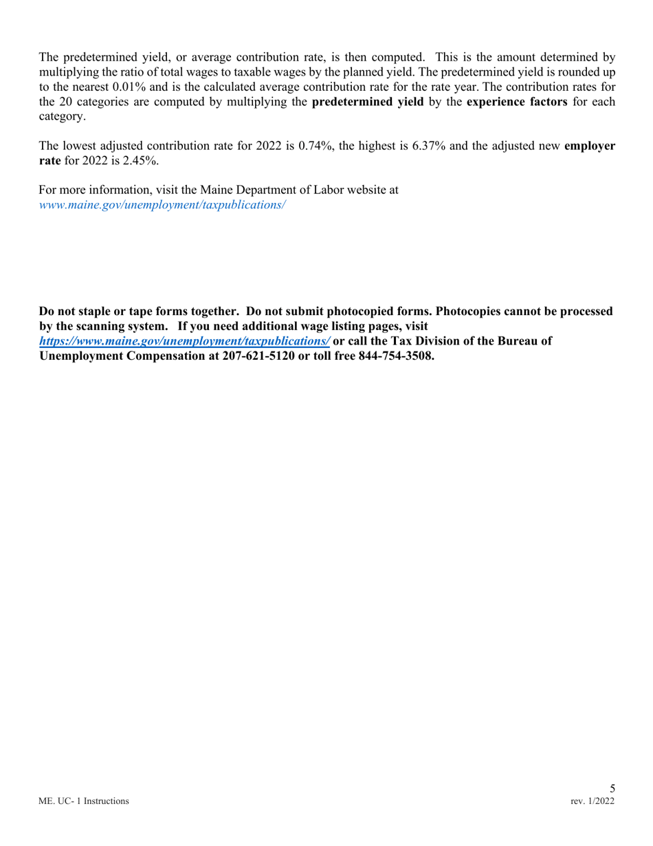 Instructions for Form ME UC-1 Unemployment Contributions Report - Maine, Page 5