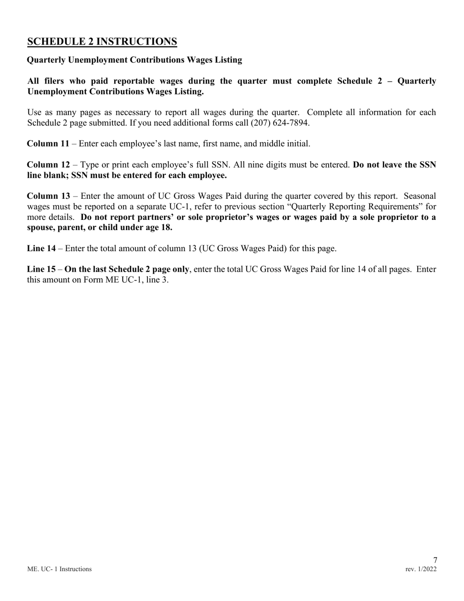Instructions for Form ME UC-1 Unemployment Contributions Report - Maine, Page 7