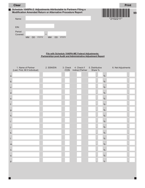 Schedule 1040PA-2 2021 Printable Pdf