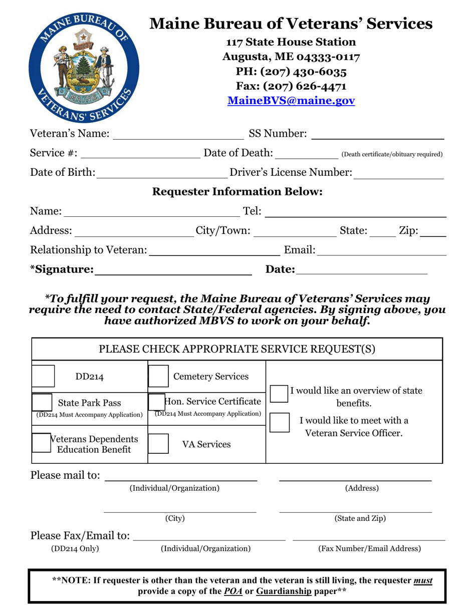 State of Maine Request Form - Maine, Page 1