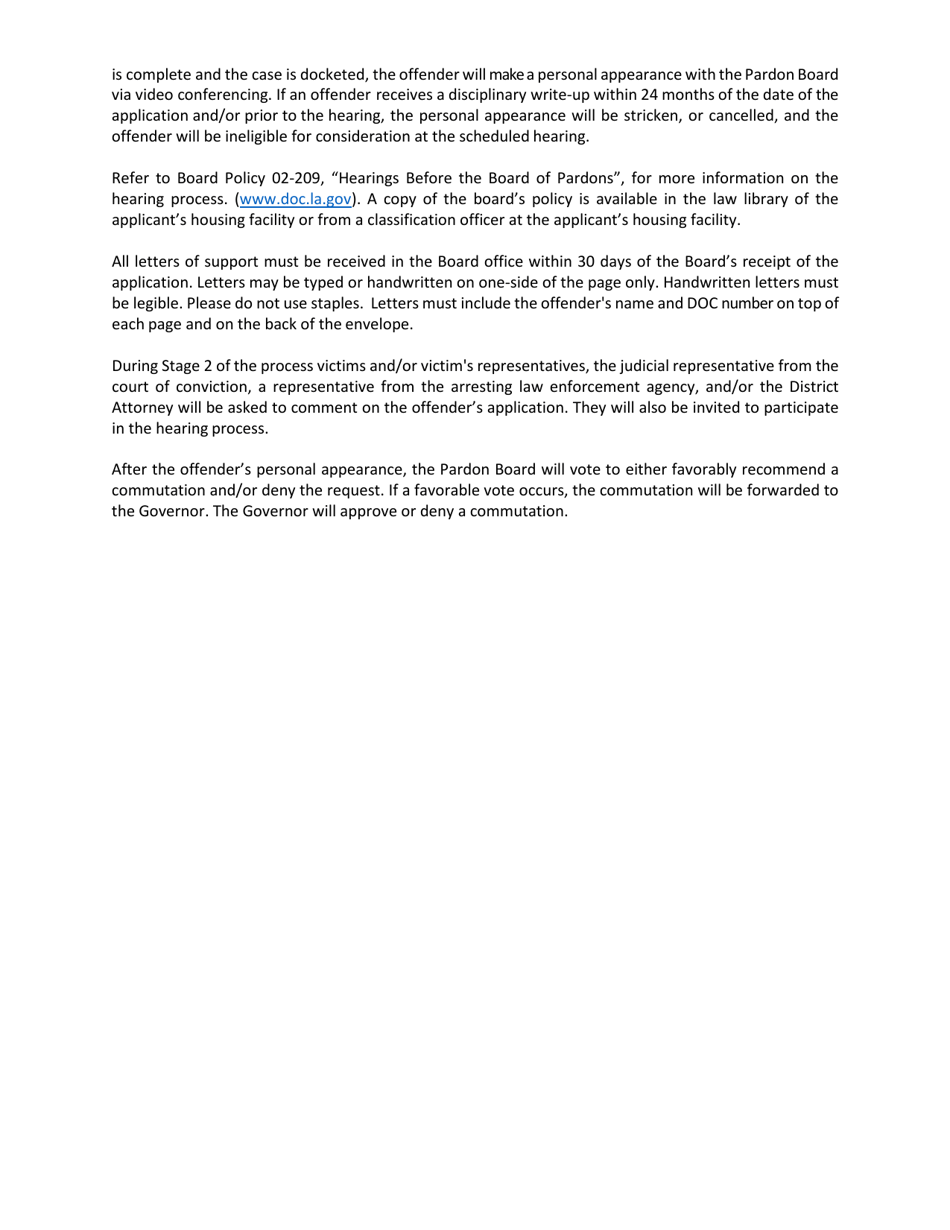 Application for Clemency - Commutation of Sentence - Louisiana, Page 2