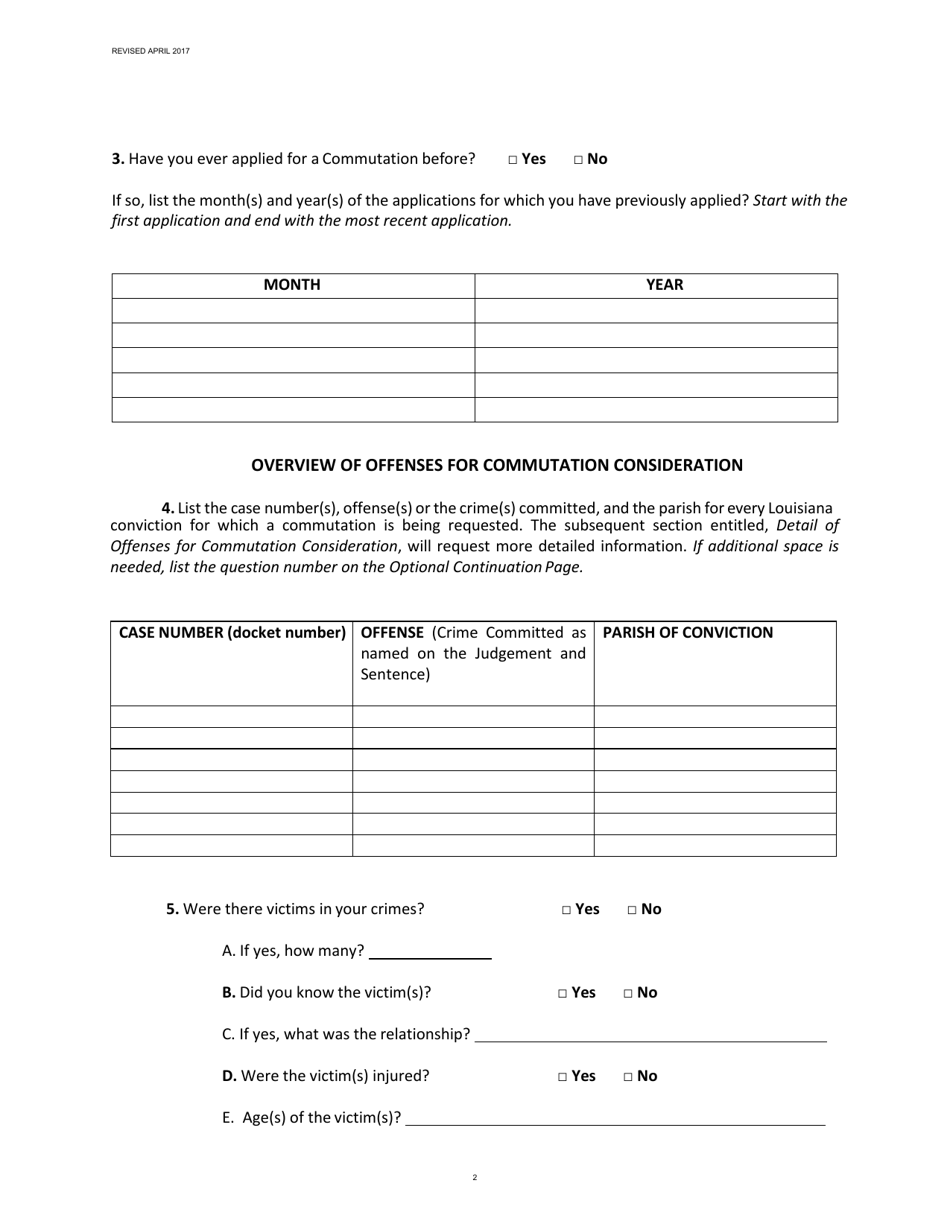 Louisiana Application for Clemency Commutation of Sentence Fill Out