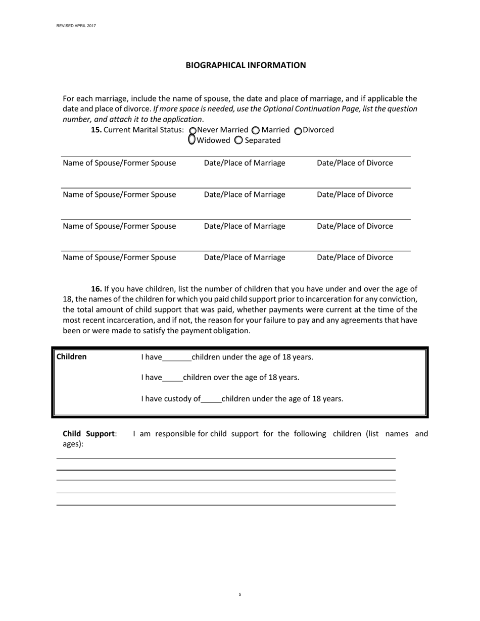 Louisiana Application for Clemency Commutation of Sentence Fill Out