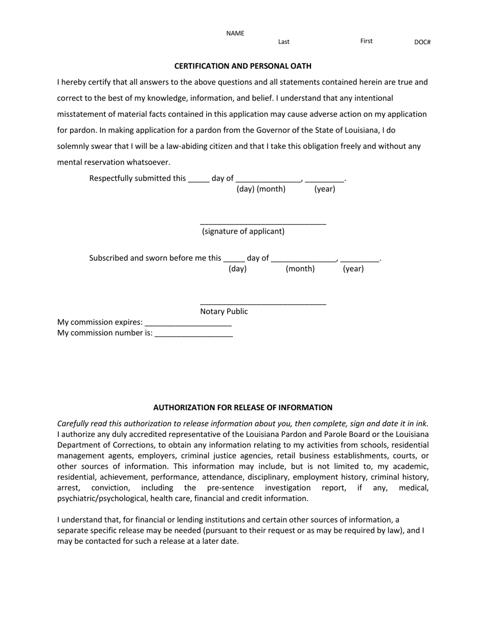 Application for Pardon Consideration - Louisiana, Page 13