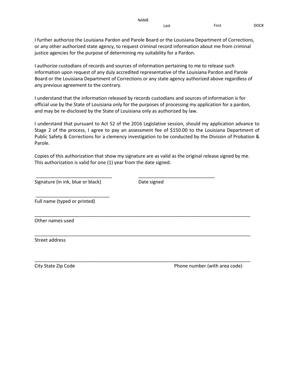 Louisiana Application for Pardon Consideration - Fill Out, Sign Online ...