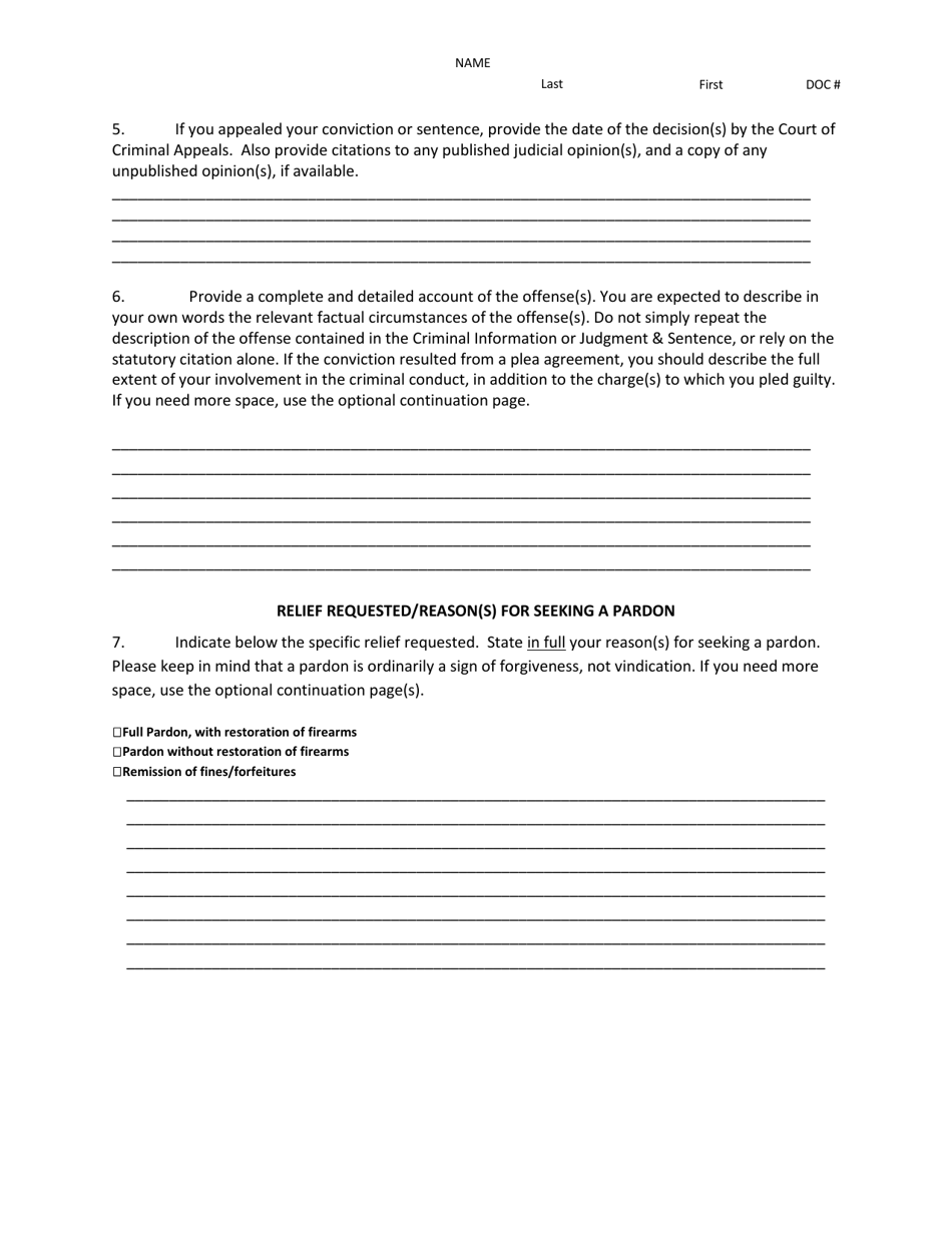 Application for Pardon Consideration - Louisiana, Page 5