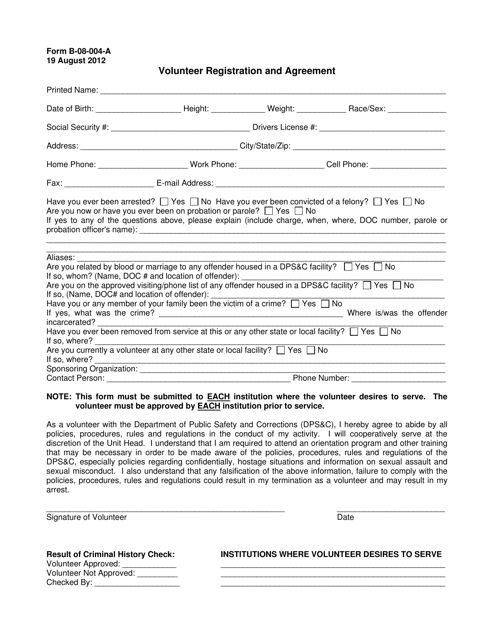 Form B-08-004-A Volunteer Registration and Agreement - Louisiana