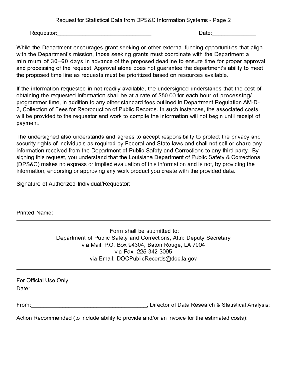 Request for Statistical Data From Dpsc Information Systems - Louisiana, Page 2