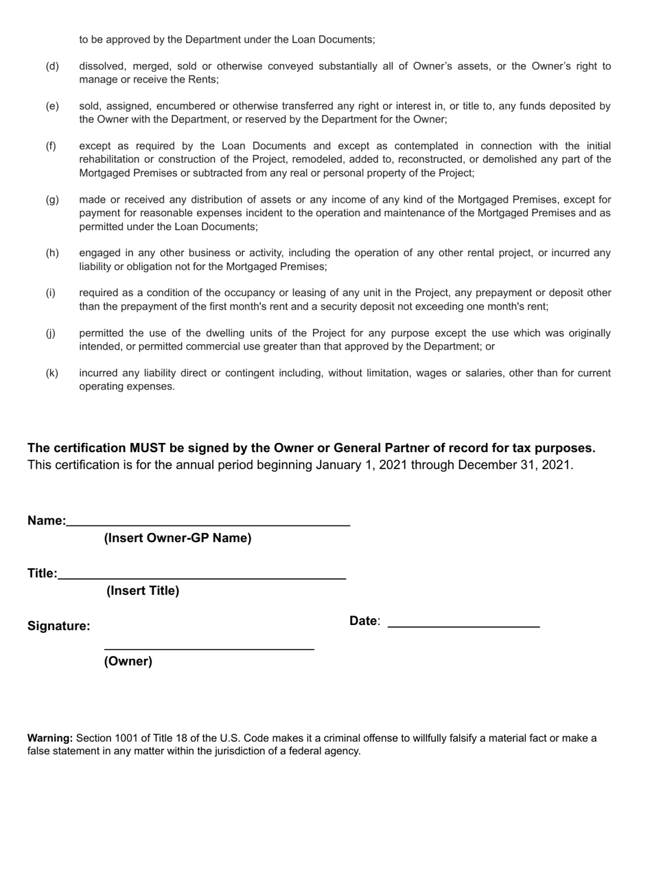 Owners Certificate of Continuing Compliance - Home Investment Partnership (Home) Program - Maryland, Page 5