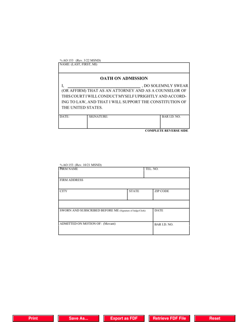 Form AO153  Printable Pdf