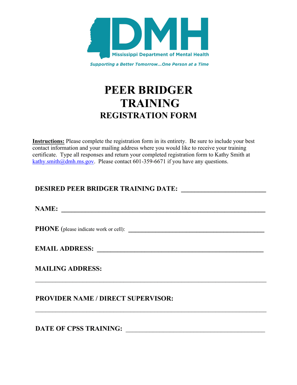 Peer Bridger Training Registration Form - Mississippi, Page 1