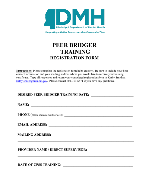 Peer Bridger Training Registration Form - Mississippi Download Pdf