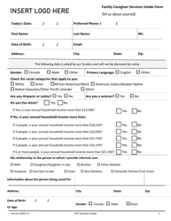 Document preview: Family Caregiver Services Intake Form - Iowa, 2023