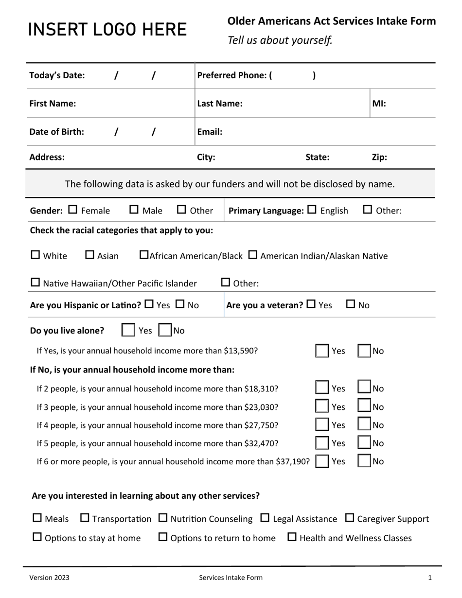 Older Americans Act Services Intake Form - Iowa, Page 1