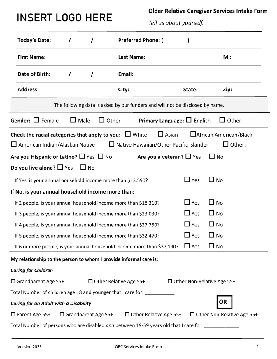 Older Relative Caregiver Services Intake Form - Iowa, Page 1