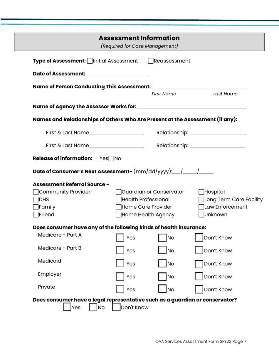 Oaa Services Assessment Form - Iowa, Page 7