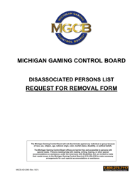Document preview: Form MGCB-AD-2060 Disassociated Persons List Request for Removal Form - Michigan