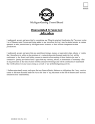 Form MGCB-AD-1050 Application for Placement on the List of Disassociated Persons - Michigan, Page 10