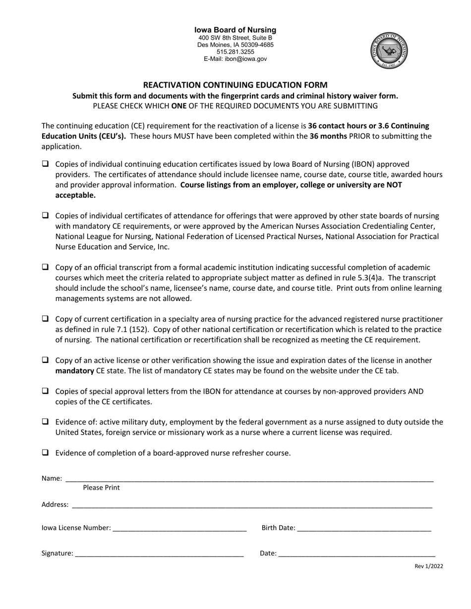 Iowa Reactivation Continuing Education Form Fill Out, Sign Online and
