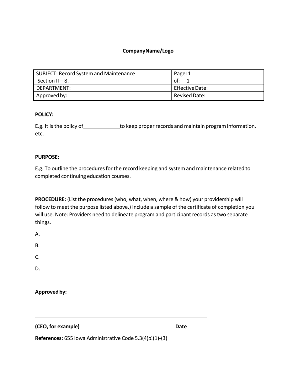 Application for Approved Provider Status With Policy Examples - Iowa, Page 11