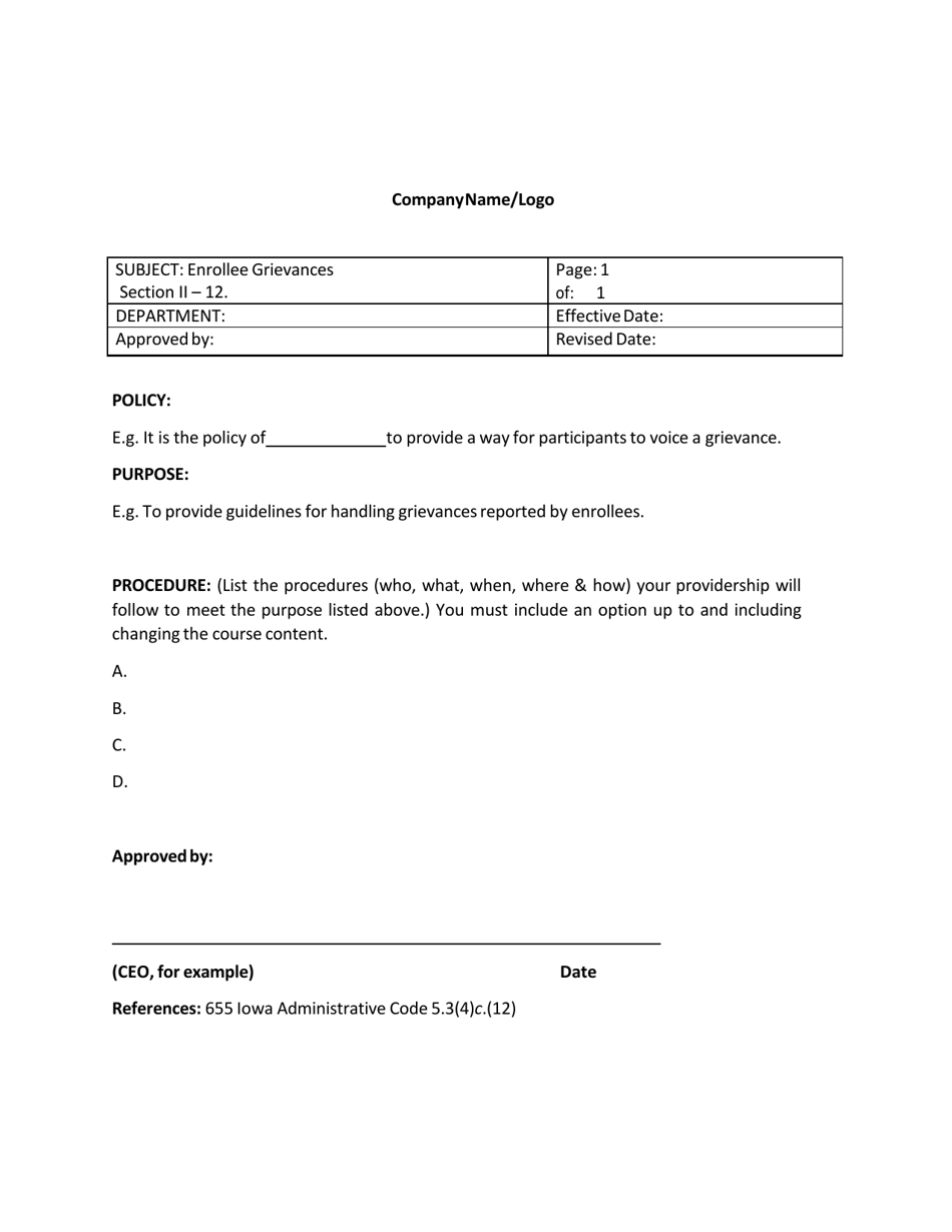 Application for Approved Provider Status With Policy Examples - Iowa, Page 15