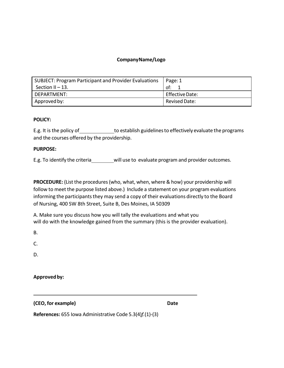 Application for Approved Provider Status With Policy Examples - Iowa, Page 16