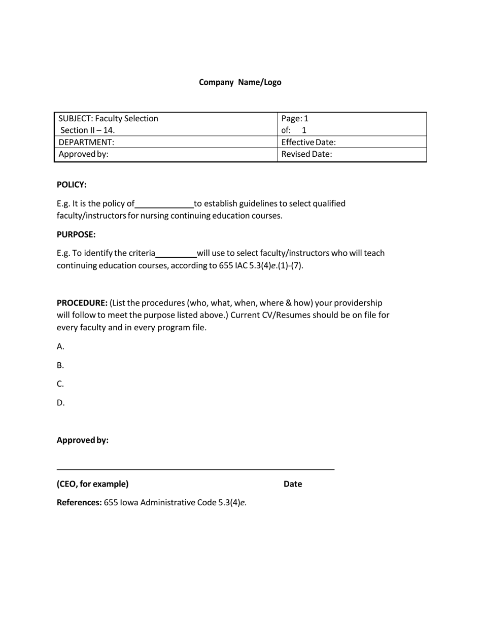 Application for Approved Provider Status With Policy Examples - Iowa, Page 17