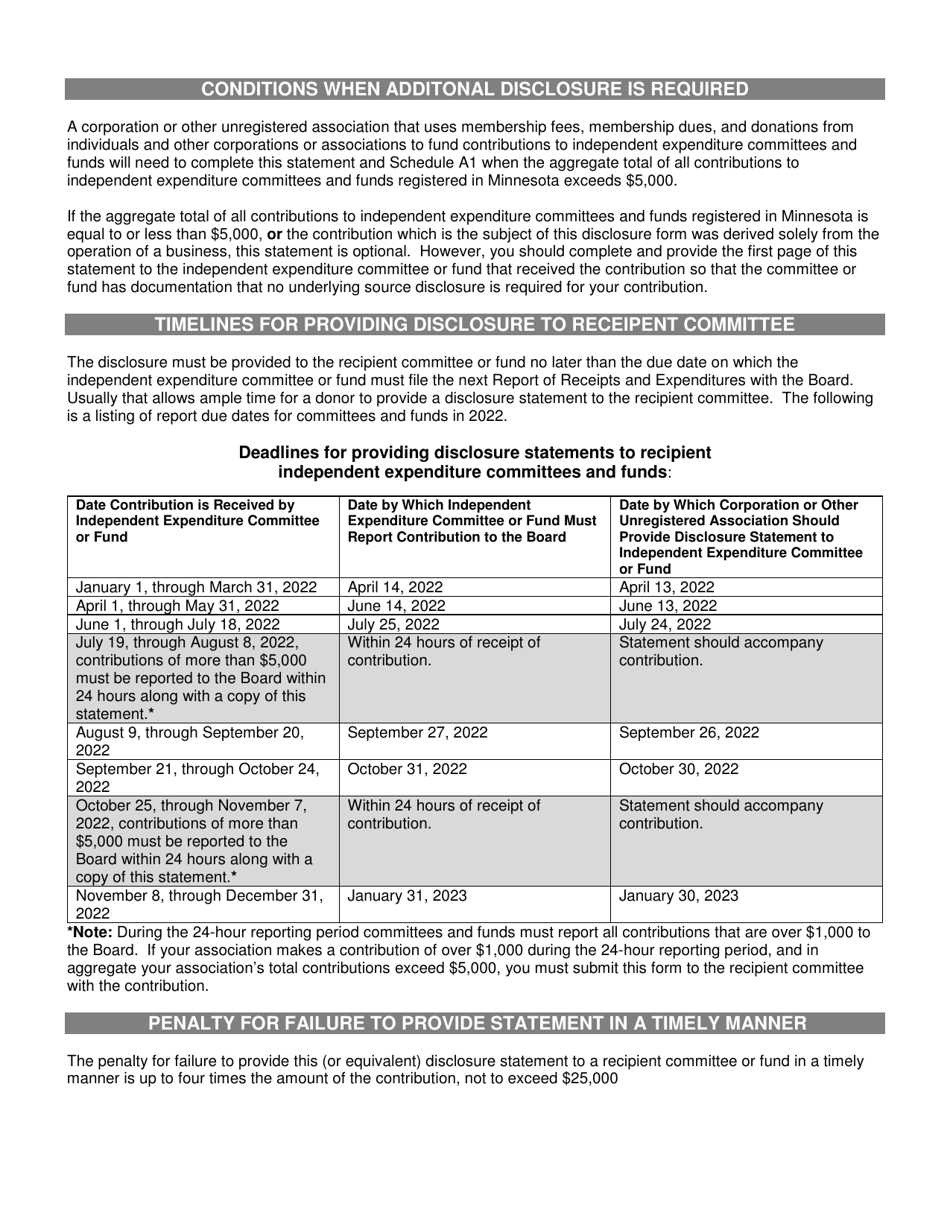 Disclosure Statement for Corporations and Other Unregistered Associations Contributing to Independent Expenditure Committees and Funds - Minnesota, Page 2