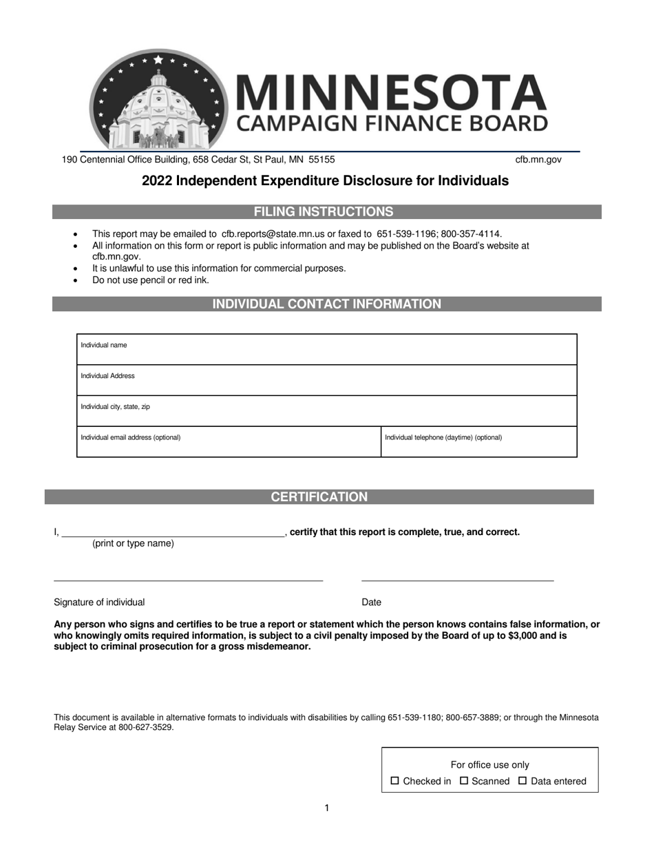 Independent Expenditure Disclosure for Individuals - Minnesota, Page 1