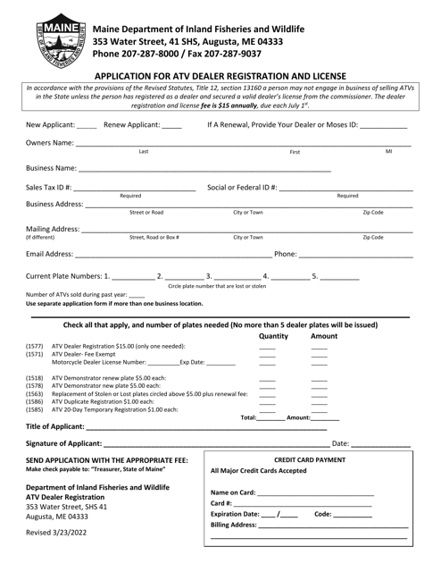 Application for Atv Dealer Registration and License - Maine Download Pdf