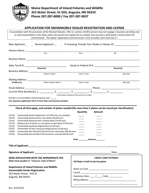 Application for Snowmobile Dealer Registration and License - Maine