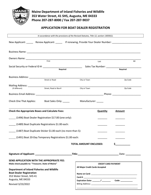 Application for Boat Dealer Registration - Maine