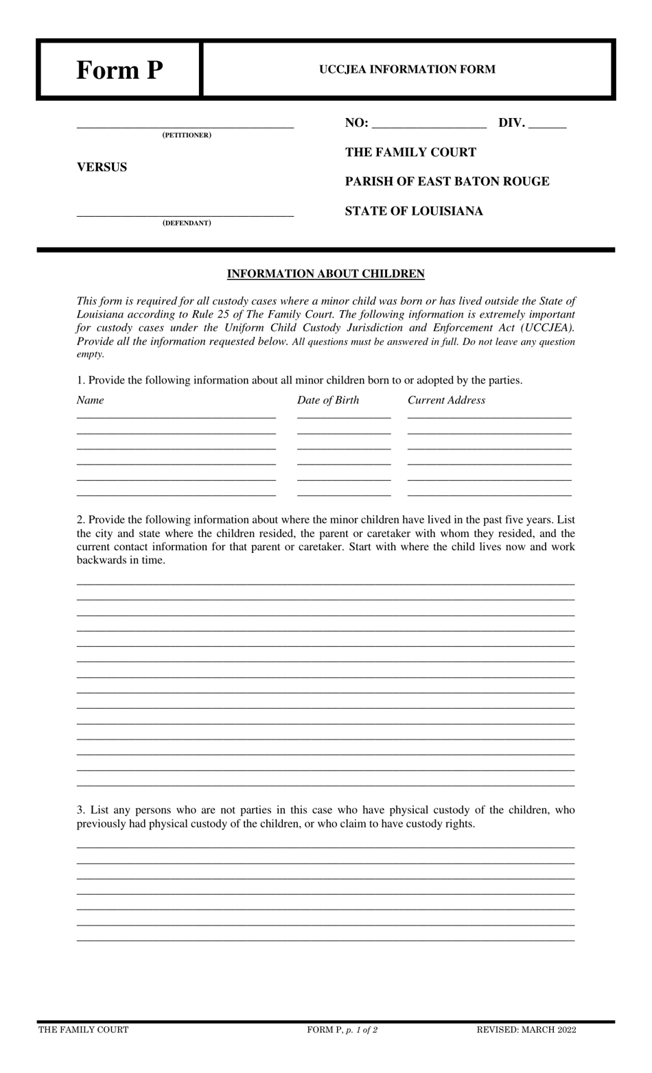 Form P Fill Out, Sign Online and Download Printable PDF, Parish of