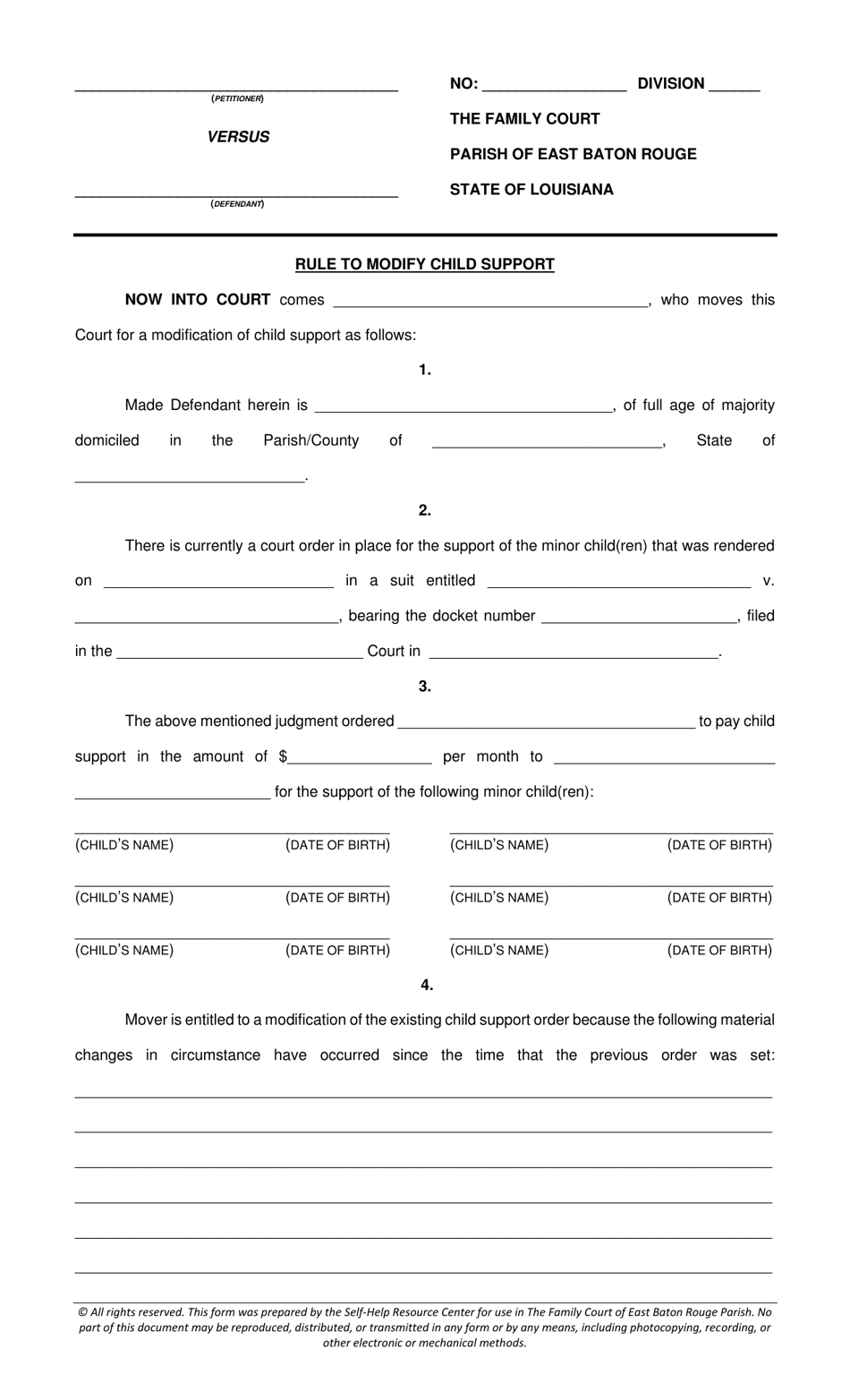 Rule to Modify Child Support - Parish of East Baton Rouge, Louisiana, Page 1