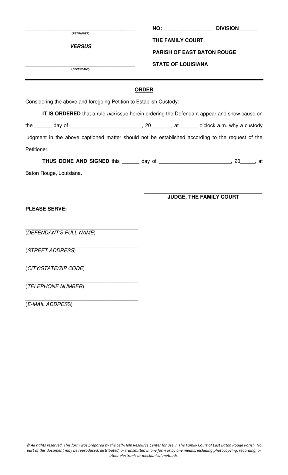 Parish Of East Baton Rouge Louisiana Petition To Establish Custody Fill Out Sign Online And