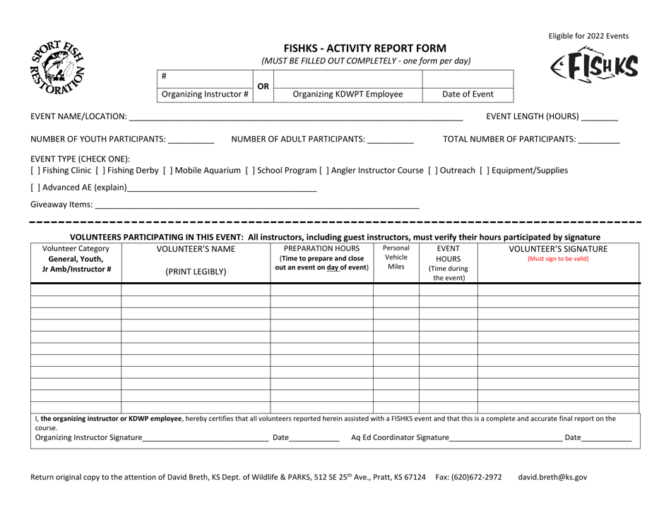 Fishks - Activity Report Form - Kansas, Page 1